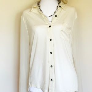 Cream-colored blouse with sheer sleeves & back by Mine